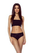 Ensemble de lingerie féminine élégant et confortable culottes dentelle maille haut sans bretelles couleur noire