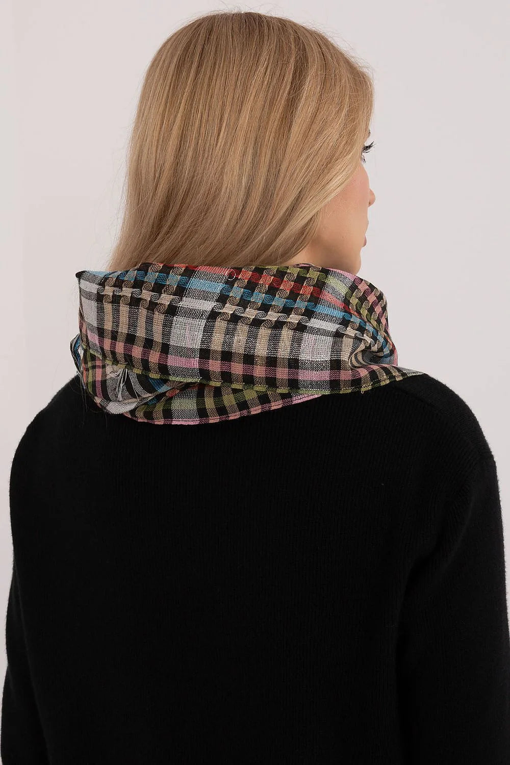 Écharpe femme mode moderne multicolore motif carreaux tissu coton franges polyvalente occasion quotidienne décontractée habillé