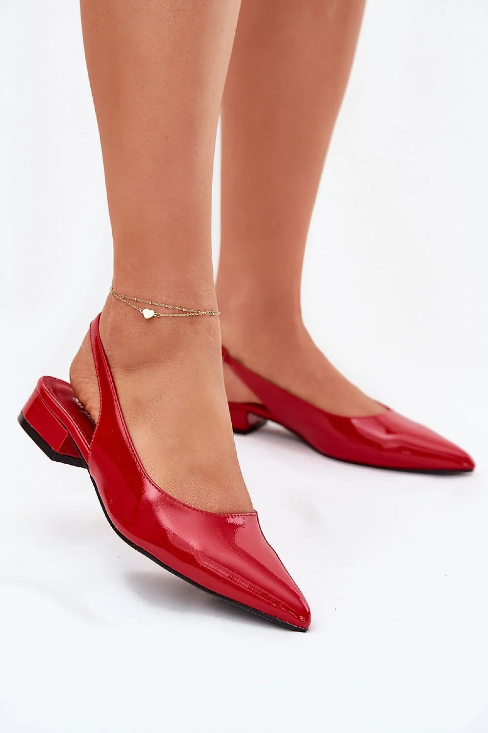Ballerines Step in style vernies cuir artificiel femme pointu slingback talon bas rouge éclatant élégance confort