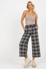 Pantalon laine carreaux noir blanc palazzo femme classique décontracté professionnel Lakerta haute taille large