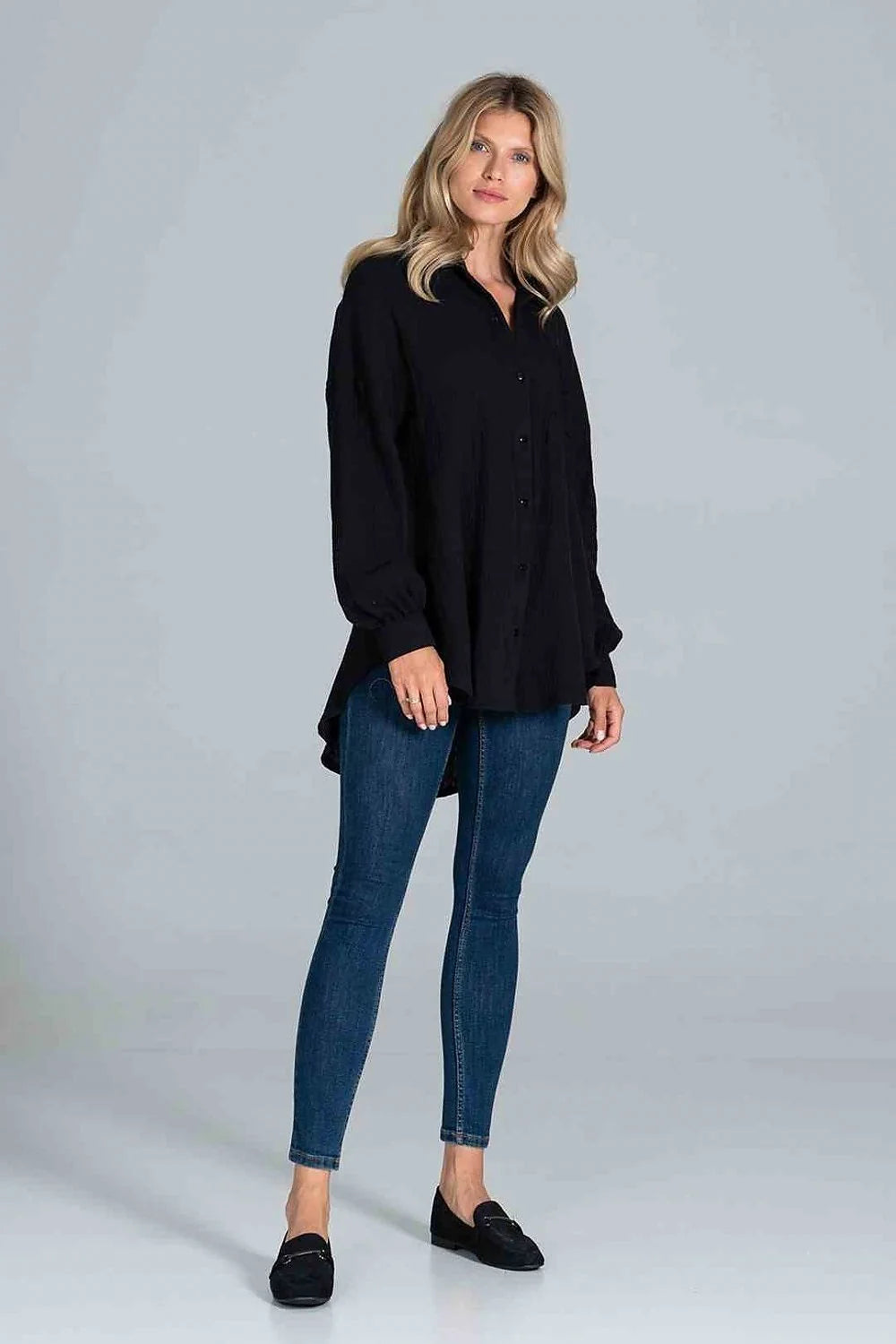 Chemise manche longue Figl classique oversize col boutons poignets universelle acrylique polyester laine femme