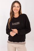 sweatshirt femme moderne décontracté confortable coton extensible élasthanne manches longues col rond broderies insert contrasté original coupe standard