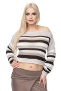 Chandail court Pee Ka Boo pull rayé manches longues encolure bateau acrylique 100% féminin moderne