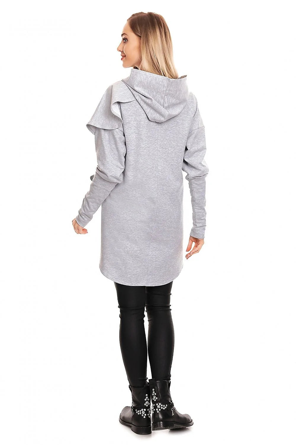 Sweatshirt de grossesse asymétrique à capuche en coton rouge profond, manches longues, coupe semi-ajustée pour femmes enceintes