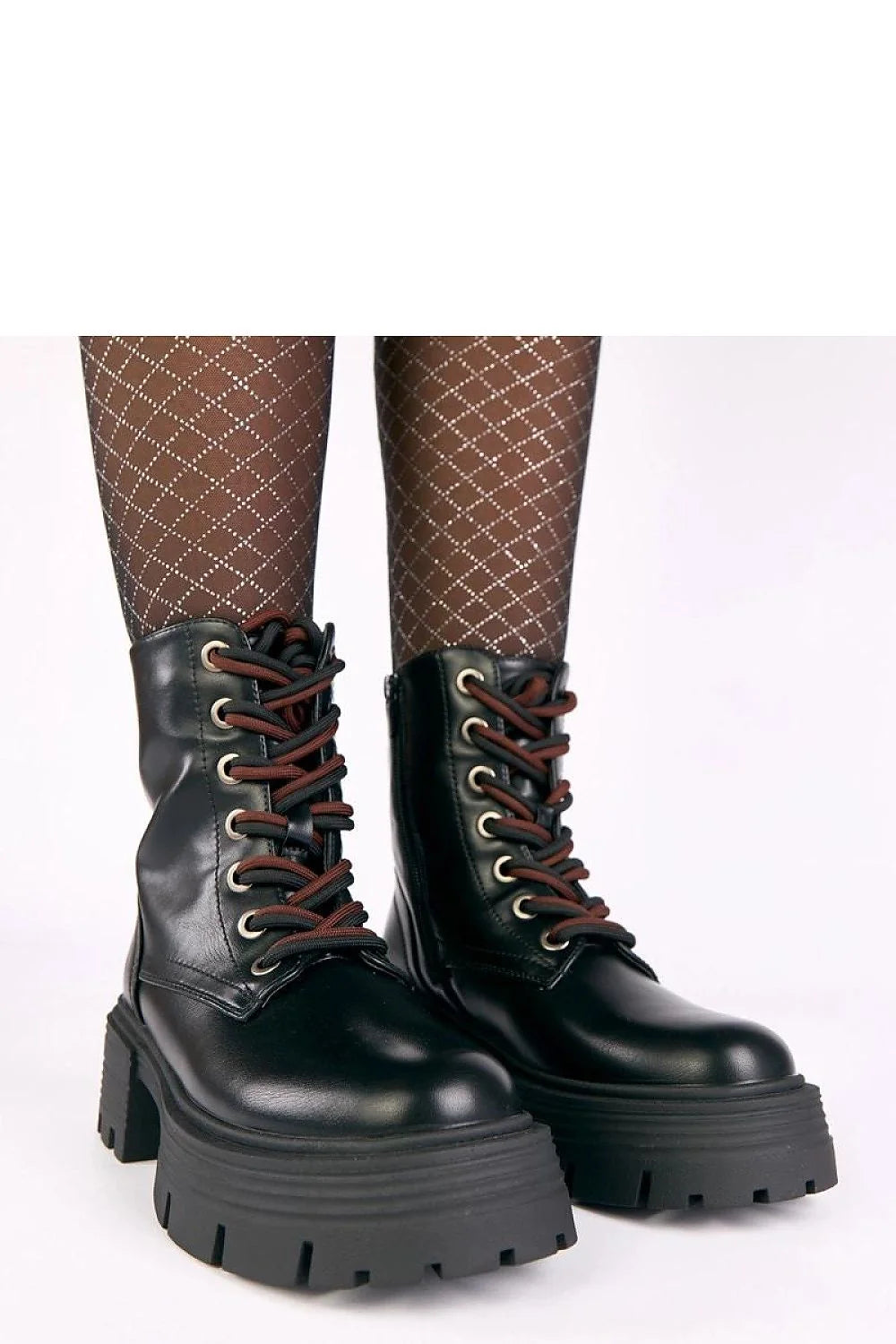 bottines plateforme 6cm similicuir noir semelle crantée talon double lacets œillets métalliques fermeture éclair doublure chaude bout rond confortable urbaine