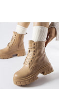 bottines beige camel robustes militaire semelle épaisse crantée plateforme antidérapante talon large confort simili cuir doublure chaude intérieure