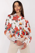 Chemise femme manches longues motif floral vibrant col montant tissu fluide coupe ample occasion spéciale travail