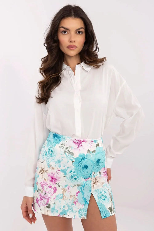 Italy Moda shortsjupe femme taillehaute floral turquoise rose blanc satinée légère courte ajustée fente latérale jambeslarges bandeélastique arrière couturessoignées durable
