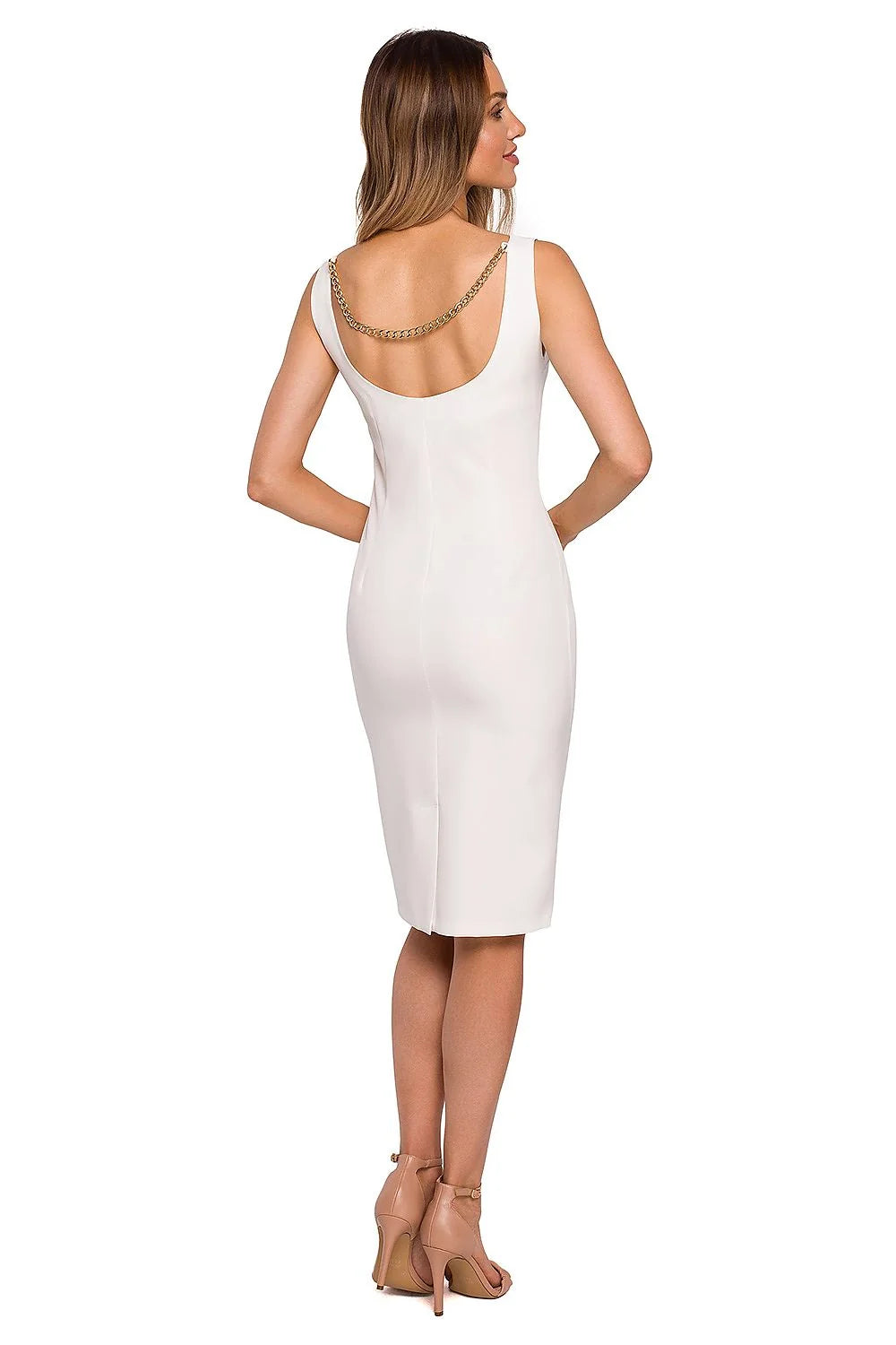 Robe élégante polyester vert vibrant sans manches ajustée dos nu chaînes femmes soirée