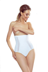 Culotte gainante taille haute microfibre extensible blanc tulle sculptante confort galbe hanches lingerie femme