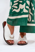 Sandales ouvertes femmes cuir blanc moderne métal doré talon plat ajustable été
