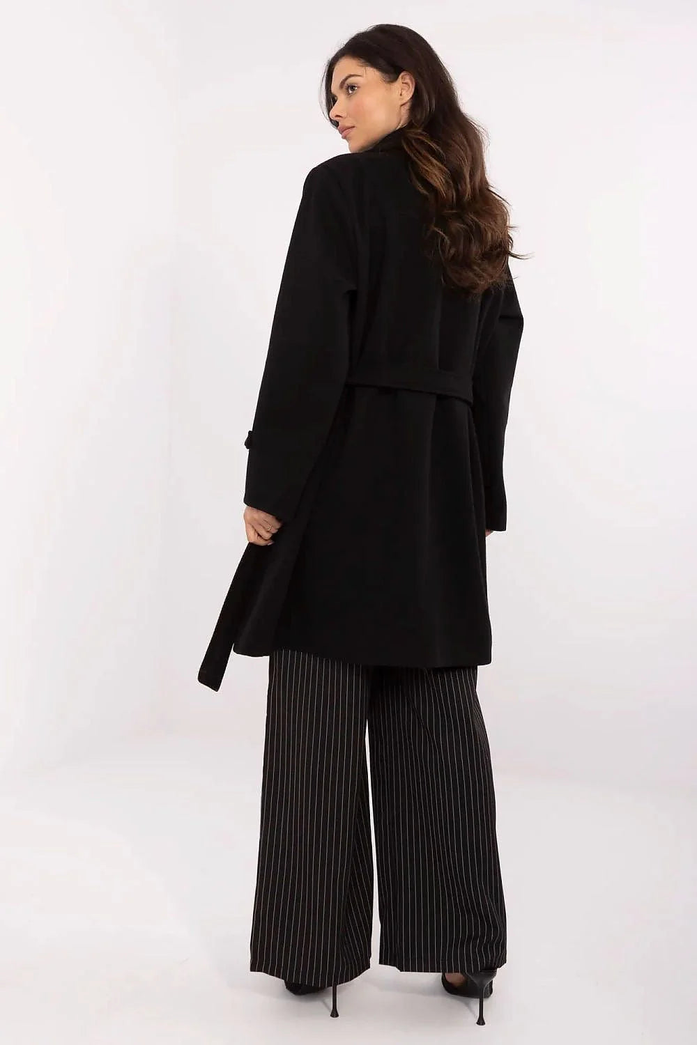 Manteau Italy Moda élégant pour femme rayures fines noir et blanc polyester doublé occasionnels