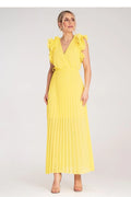 Robe de cocktail jaune vif sans manches volants taille ajustable polyester léger robe longue pour femme soirée été