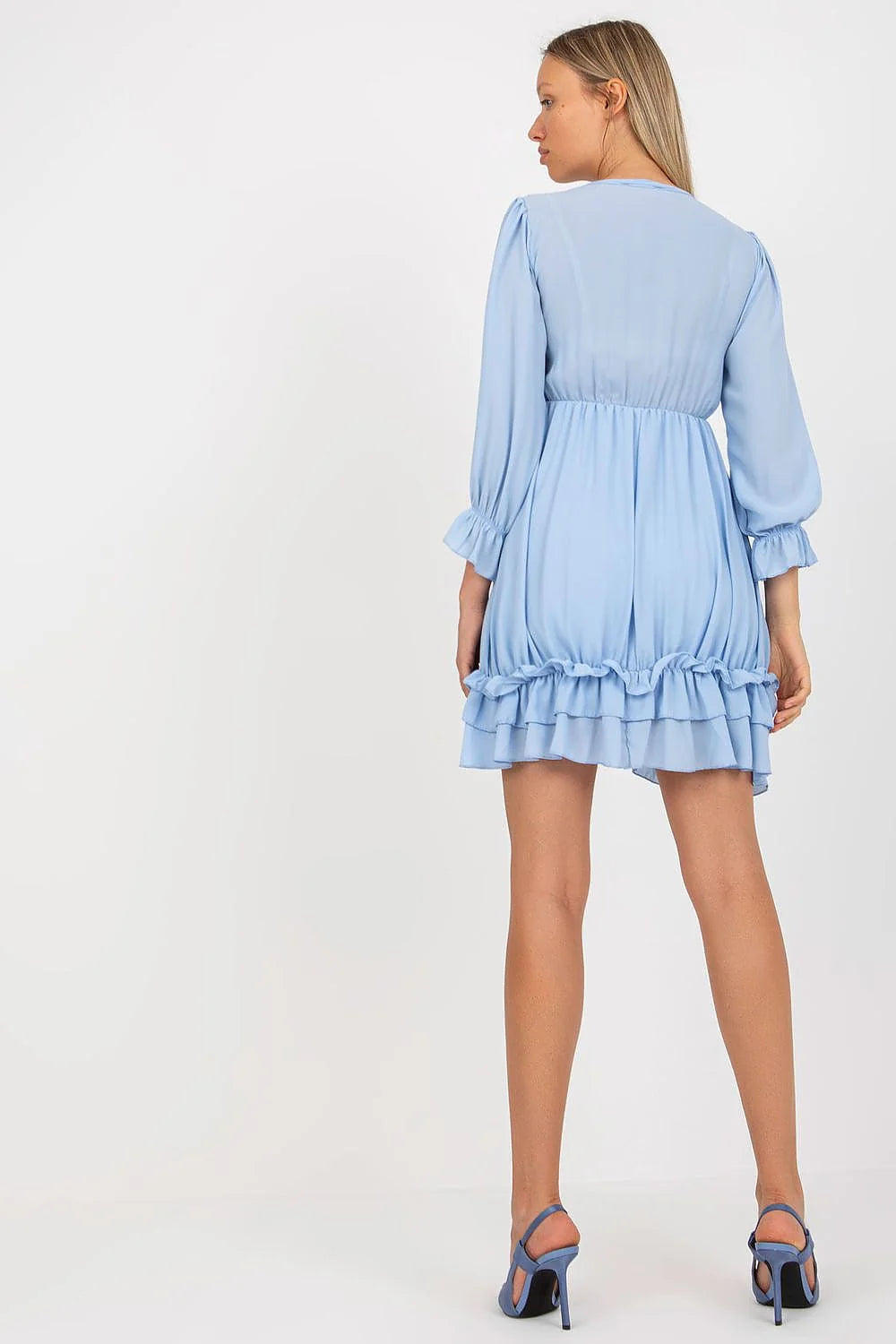 Robe de jour Och Bella design élégant coupe évasée manches longues volants dentelle bleu pâle légères confortables femme
