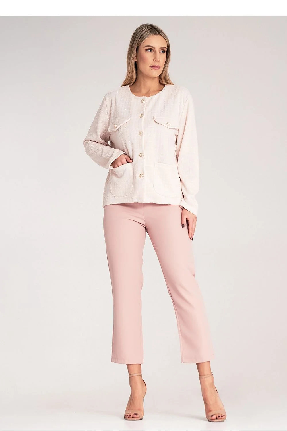 Blazer femme style Chanel tissu texturé coton 55 polyester 45 taille ajustable blazer femelle occasionnels semi-formelles
