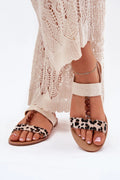 Sandales élégantes pour femmes, style moderne, motifs léopard, perles marron, confortables, ajustement parfait, idéales pour l'été, cuir synthétique, textile, semelle douce, taille 36-40