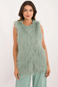 Gilet en fourrure synthétique sans manches vert pâle pour femme, style audacieux et décontracté