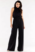 Combinaison awama femme élégante moderne noire scintillante sans manches col noué taille élastiquée occasion spéciale soirée