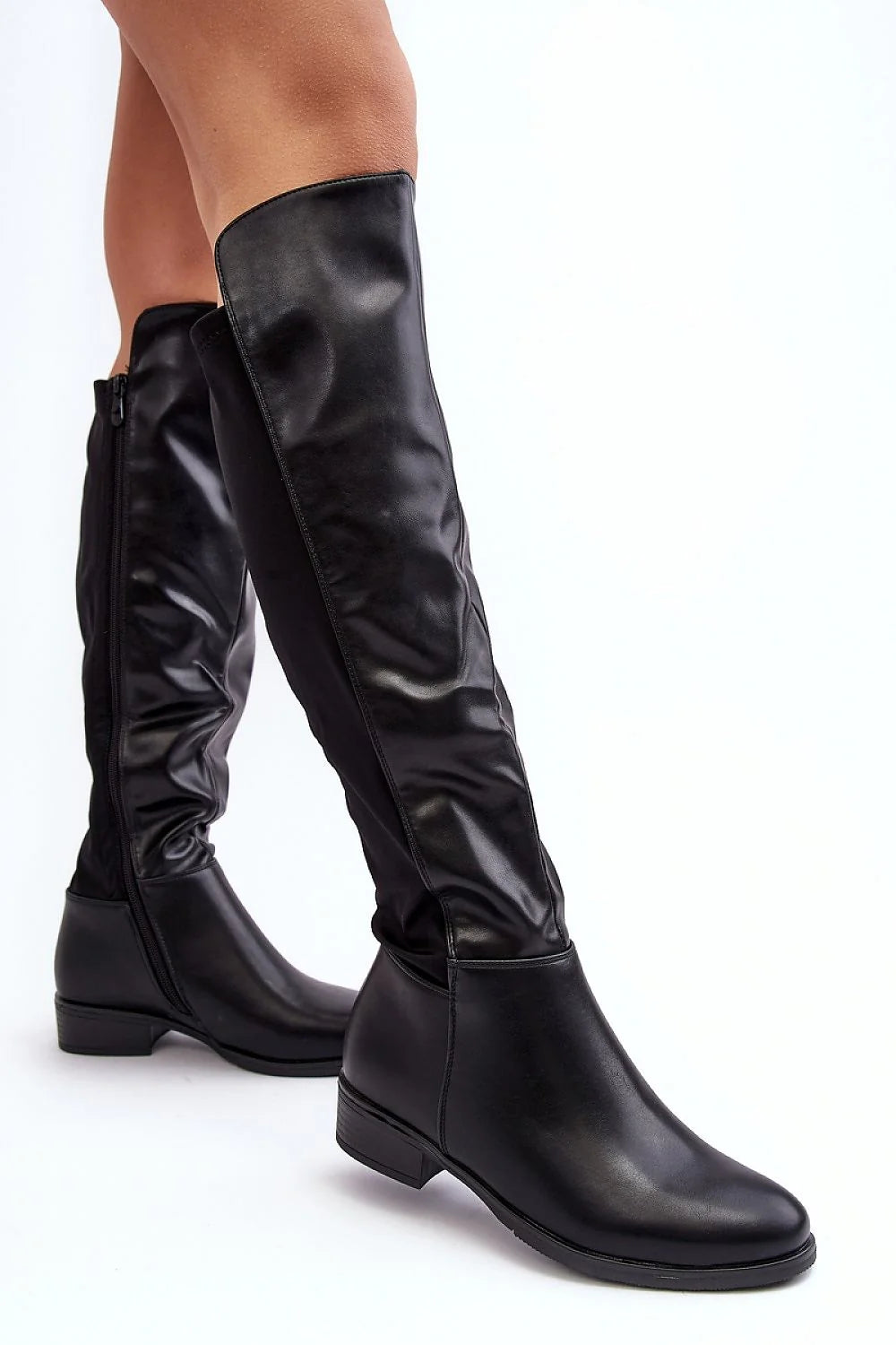 Bottes cuissardes femmes similicuir noir modernes élégantes polyvalentes confortables automne hiver fermeture éclair