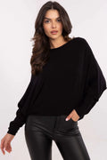 pull oversize noir femme manches longues bouffantes col bateau coupe ample maille fine côtelée longueur hanches doux stretch