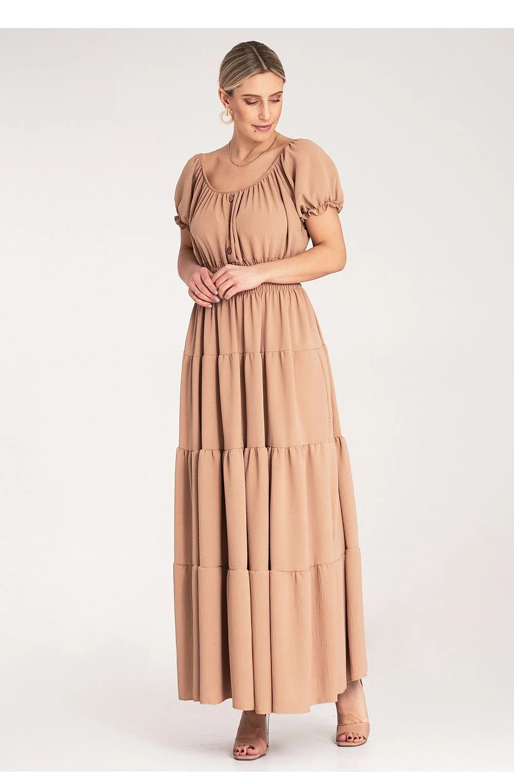 Robe de jour Figl boho-chic empire puffed sleeves elastic waist tiered skirt beige summer dress