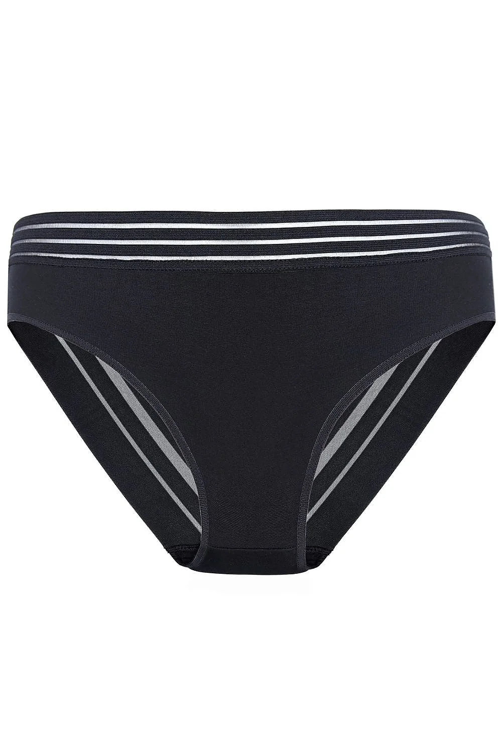 lot trois culottes coton stretch noir taille mi haute coupe classique ceinture elastique rayures oekotex certifie coutures plates gousset renforce