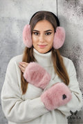 oreillettes manchons peluche rose poudré volumineuses moelleuses chaudes douces féminines sophistiquées tendance confortable doublure poignets côtelés