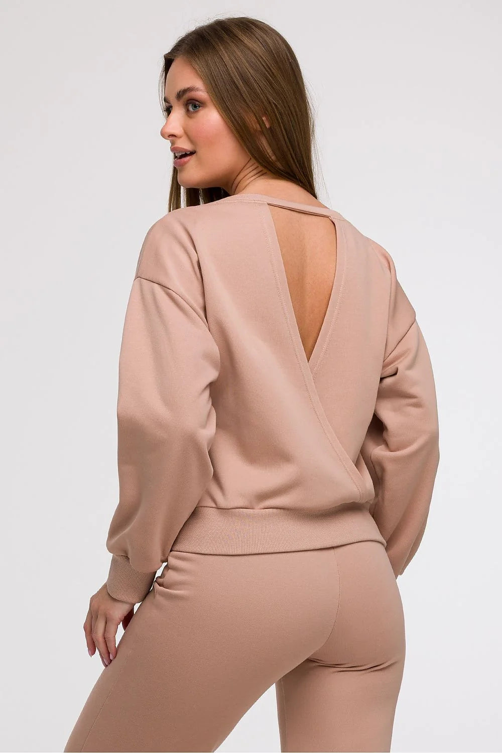 ensemble BeWear sweatshirt pantalon femme urban casual beige clair coton mélange coupe ample épaules tombantes col bateau