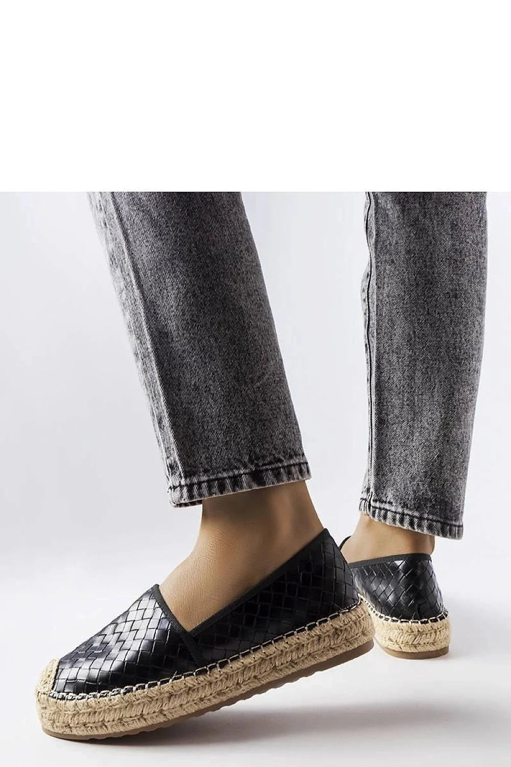 Espadrille Solea femme en simili-cuir noir motif tressé style estival confortable été occasionnels décontracté