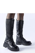 bottes montantes femme urbaines robustes hivernales chaudes isolantes cuir écologique noir semelle crantée talon moyen tige élastique zippée lacets réglables