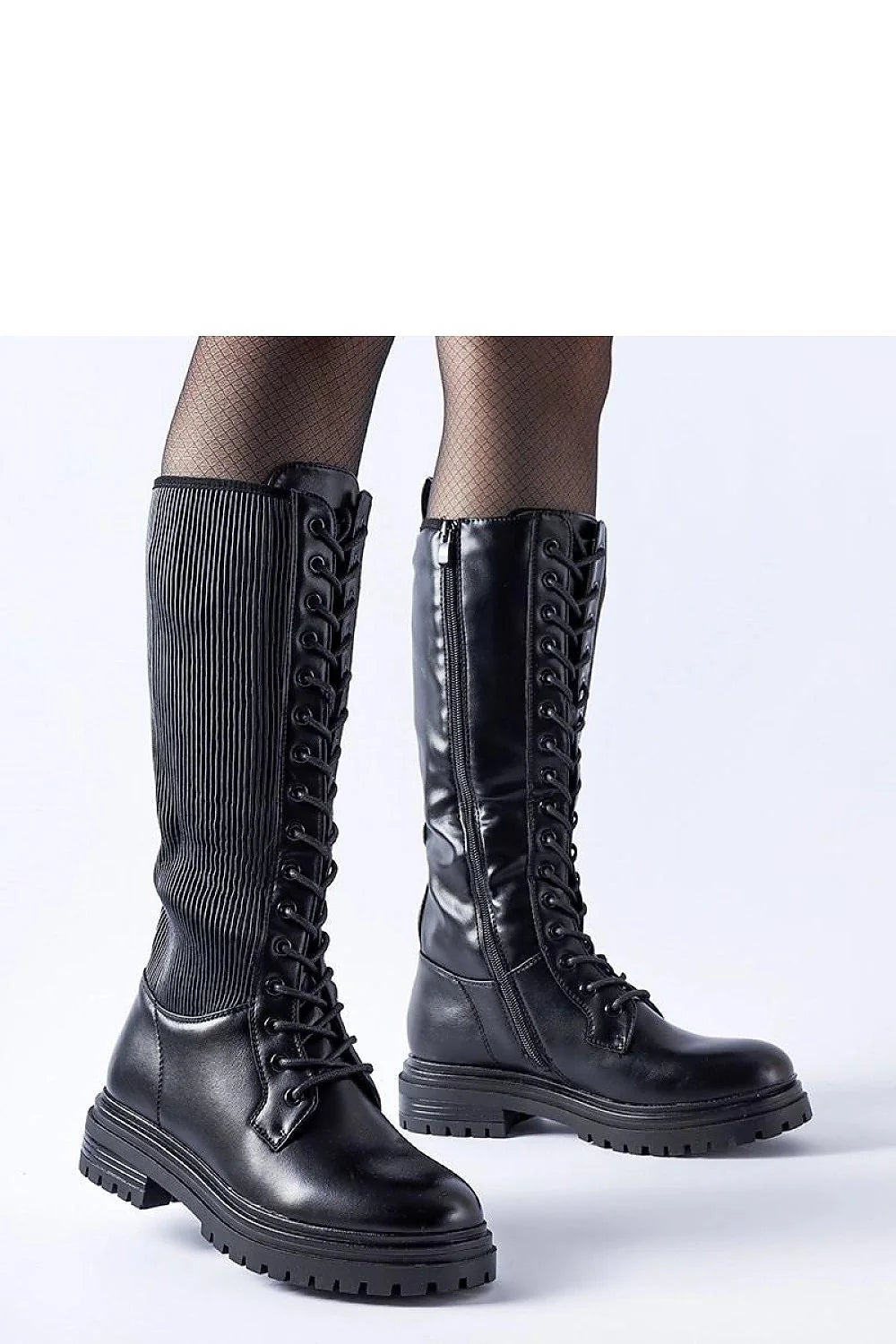 bottes montantes femme urbaines robustes hivernales chaudes isolantes cuir écologique noir semelle crantée talon moyen tige élastique zippée lacets réglables