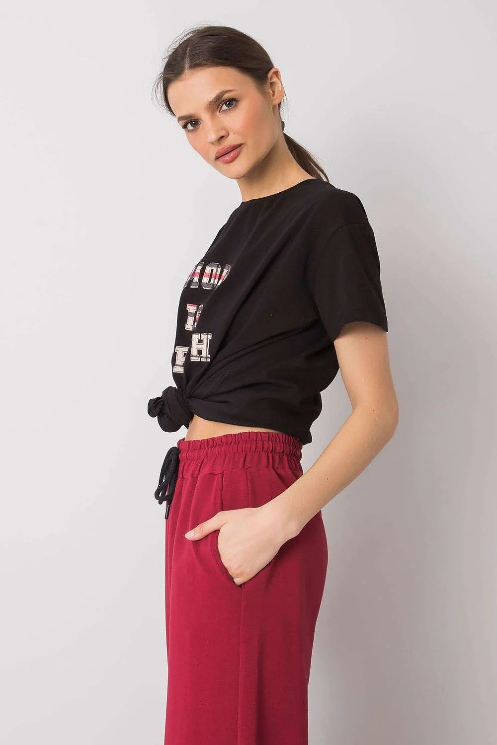 T-shirt femme Fancy coupe ample manches courtes encolure ronde imprimé décoratif coton 95% lycra 5% taille universelle longueur totale tour poitrine