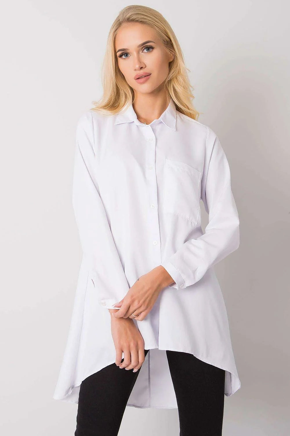 Chemise manche longue Ex Moda col classique dos plus long asymétrique poche latérale coton élasthanne polyester femme