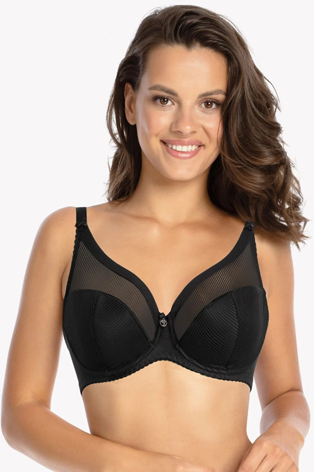 Soutien-gorge féminin élégant moderne noir matière haute qualité support confortable sans baleines ajustable dos élastique fermeture auto-agrippante