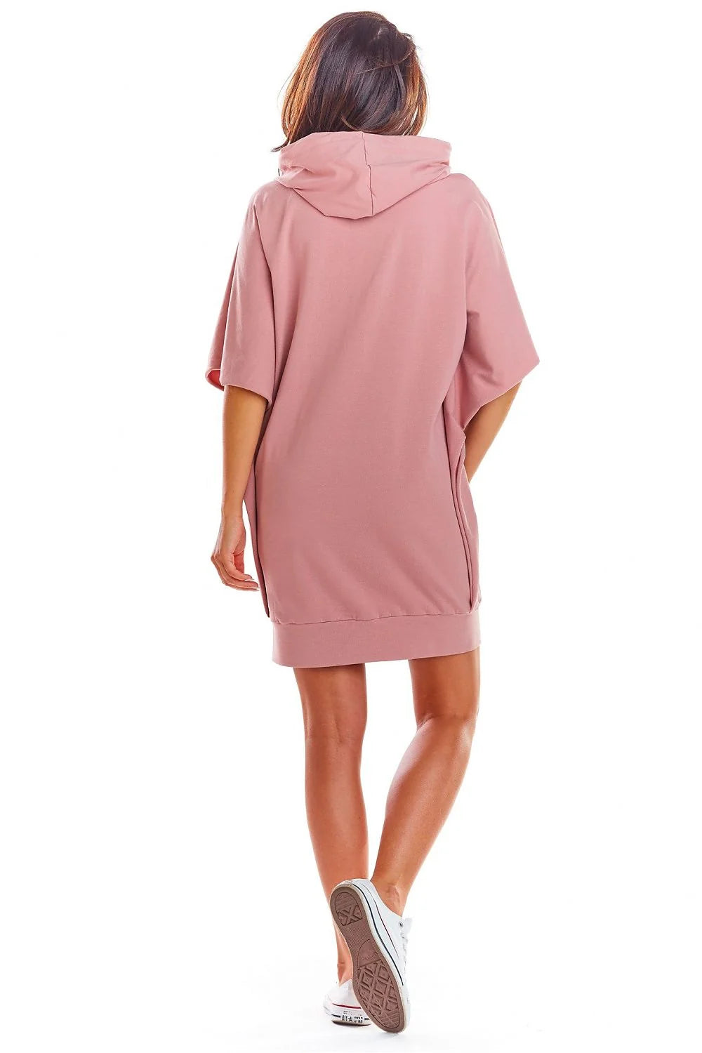 robe jour femme ample oversize capuche cordon poches kangourou manches courtes mi cuisse coton lycra blanc