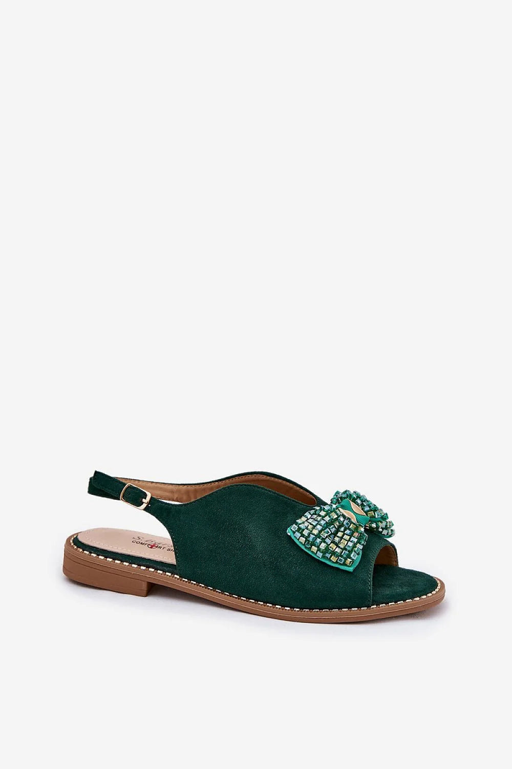 Sandales féminines élégantes suédine écologique nœud décoratif semelle intérieure cuir vert ajustable femmes occasion estivale