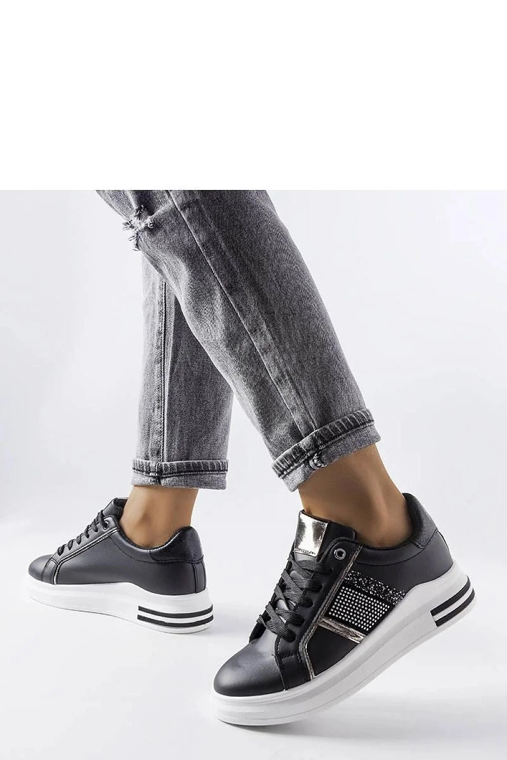Baskets mode femme design moderne élégant cuir synthétique noir strass zircons confort adhérence occasions multiples