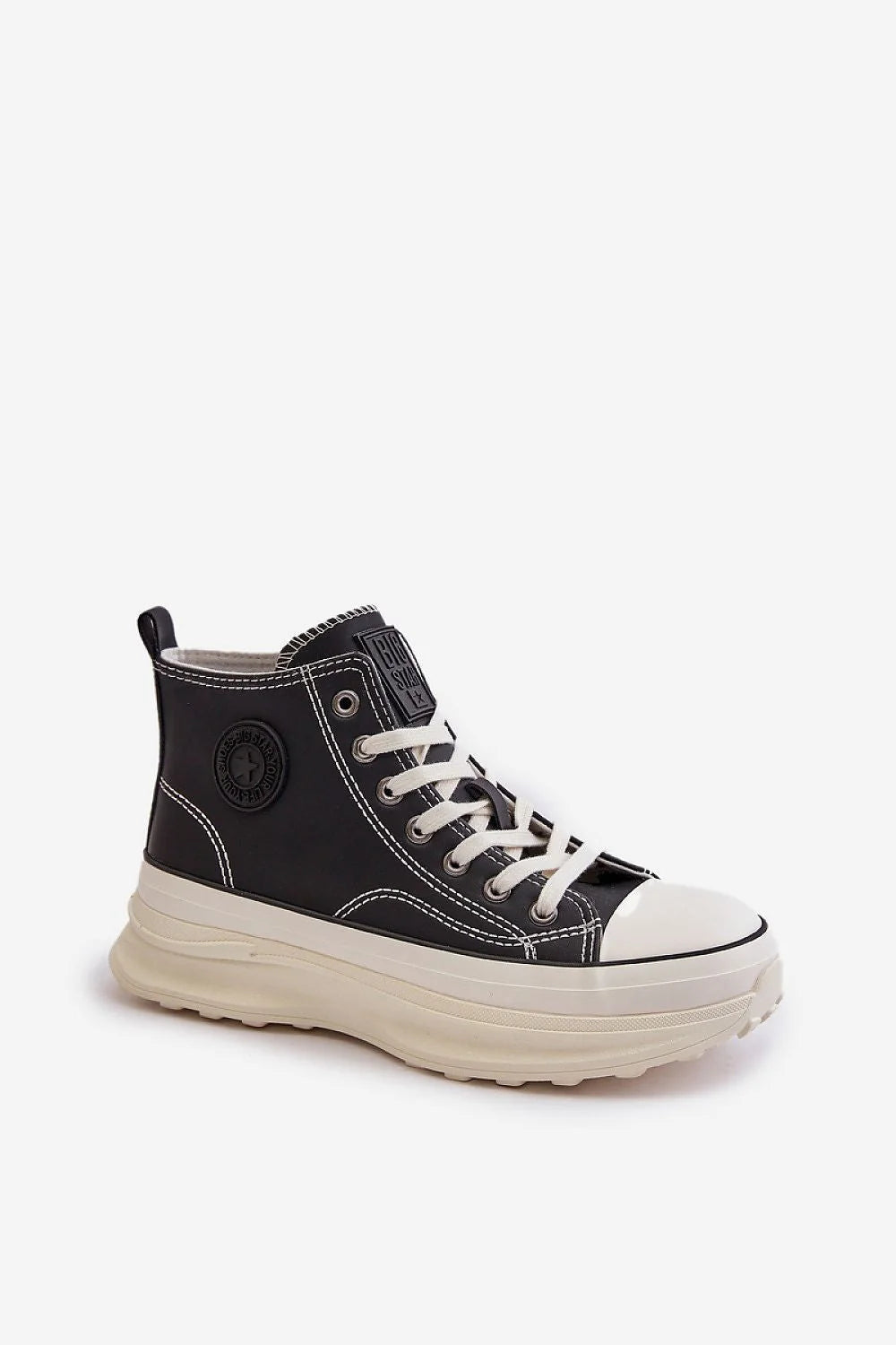 Baskets montantes femme style moderne sneakers plateforme PU confortable lacets blancs logo Big Star