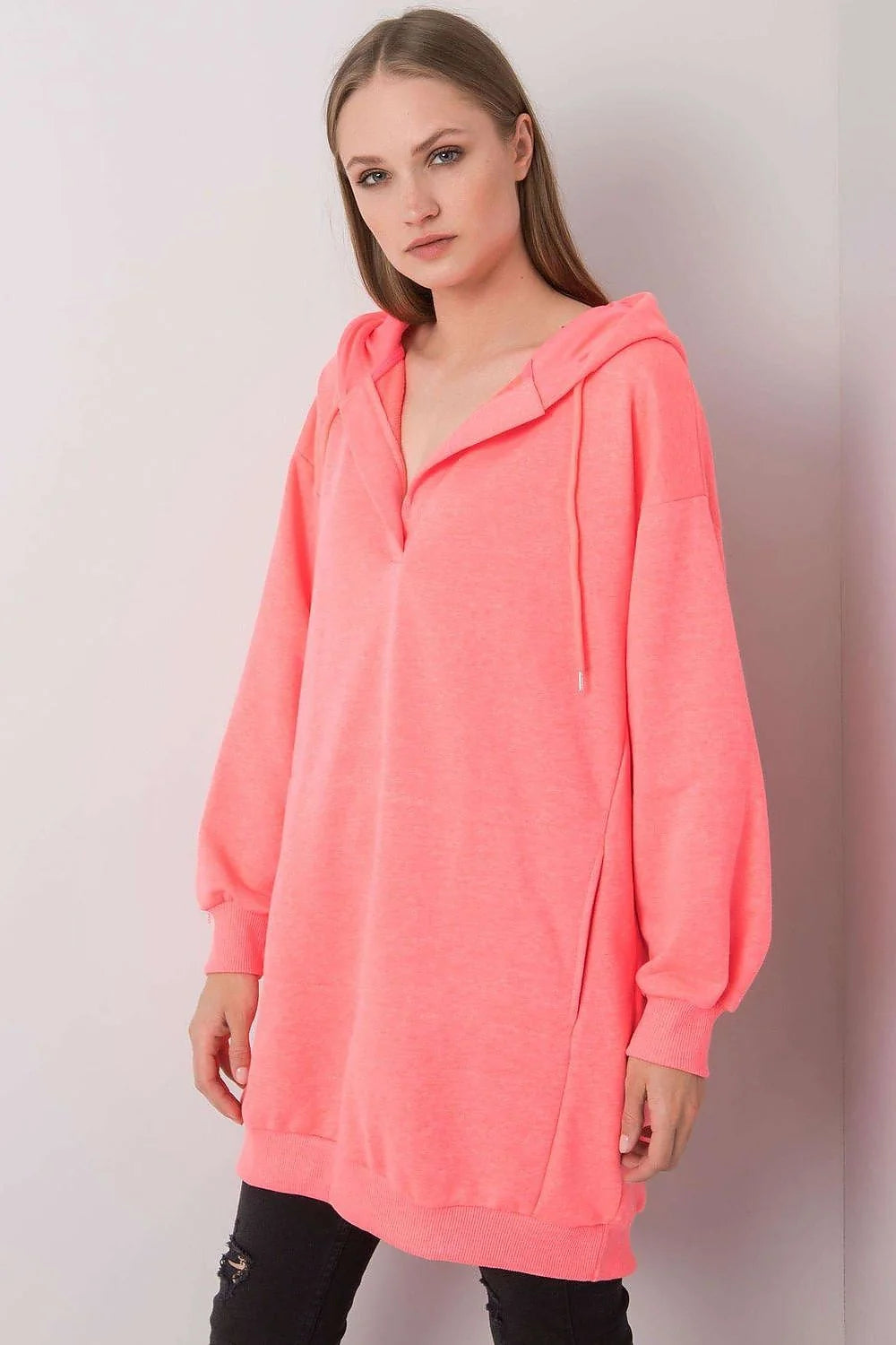 Sweatshirt à capuche pour femme moderne oversize couleur rose néon coton polyester poche kangourou style décontracté occasions multiples