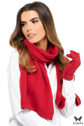 écharpe gants assortis Kamea rouge vif laine polyamide fabrication Pologne longue rectangulaire ample côtelée poignets ajustés élégante chaude douce raffinée