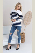 Chemisier femme rayé manches longues dentelle marine polyester coupe droite élégant chic intemporel moderne