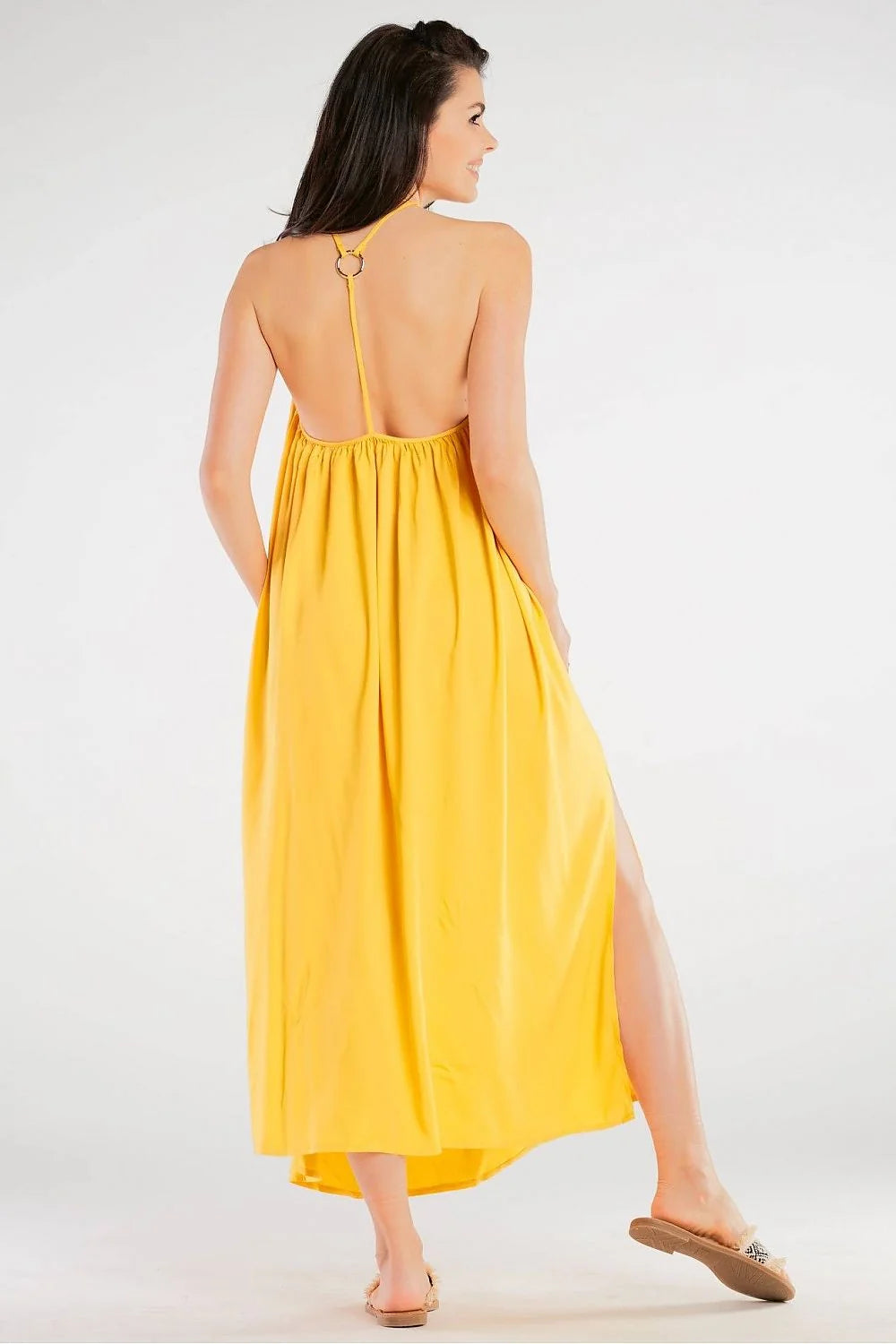 Robe de jour awama rouge vif longue fluide décolleté bateau bretelles fines matière légère
