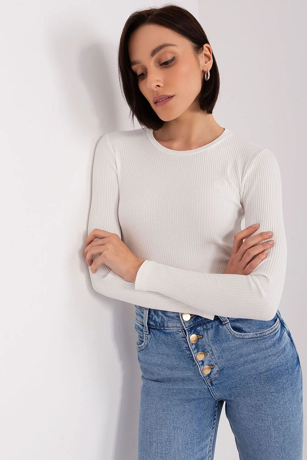 Chemisier femme manches longues en coton élasthanne blanche coupe ajustée style moderne occasion décontractée