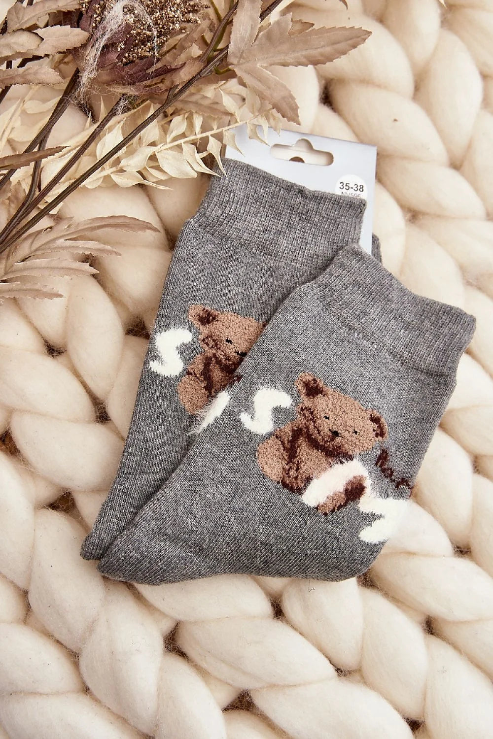 Chaussettes Step in style pour femmes, motif ours en peluche, coton élasthanne, coupe standard, taille 35-38, chaussettes chaudes