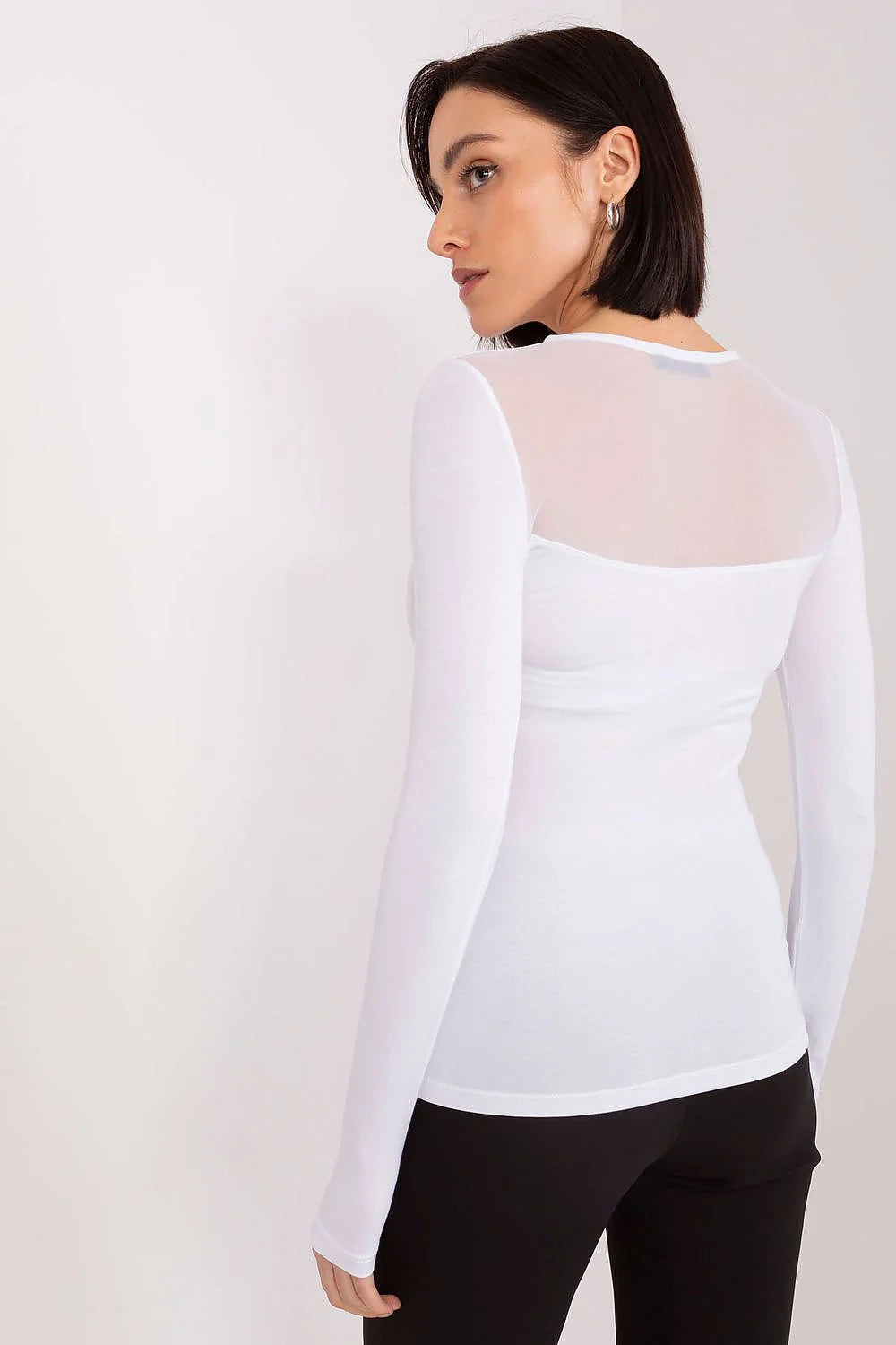 Chemisier féminin élégant longues manches tissu extensible effet brillant cœur transparent occasion professionnelle ou soirée