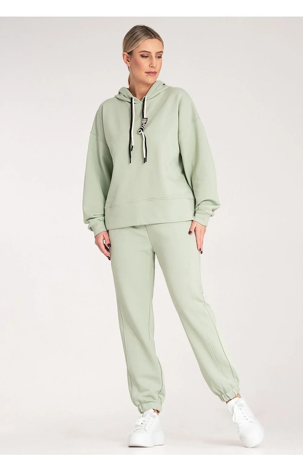 Ensemble Figl sweat à capuche pantalon jogging femmes couleur vert pastel coton polyester confortable style casual