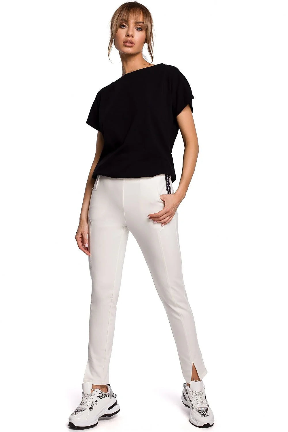 Pantalon long femme coton élasthanne moderne coupe droite fentes avant confort mode urbaine sophistiquée