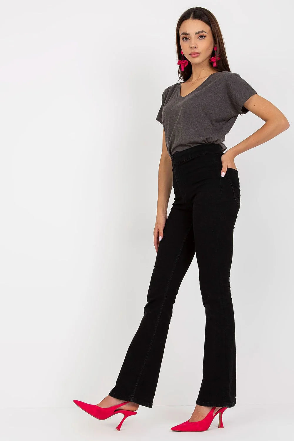 T-shirt femme décontracté couleur marron terre V-neck coton élasthanne loose quotidien