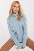 Pull à col roulé maille torsadée bleu clair femme matériau doux style intemporel confort hiver automne