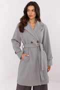 Manteau élégant pour femme rayures fines épaulettes col cranté ceinture polyester haute qualité automne hiver printemps